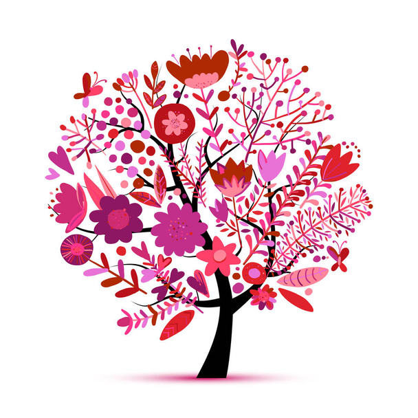 Floral tree, sketch for your design - Vektori, kuva