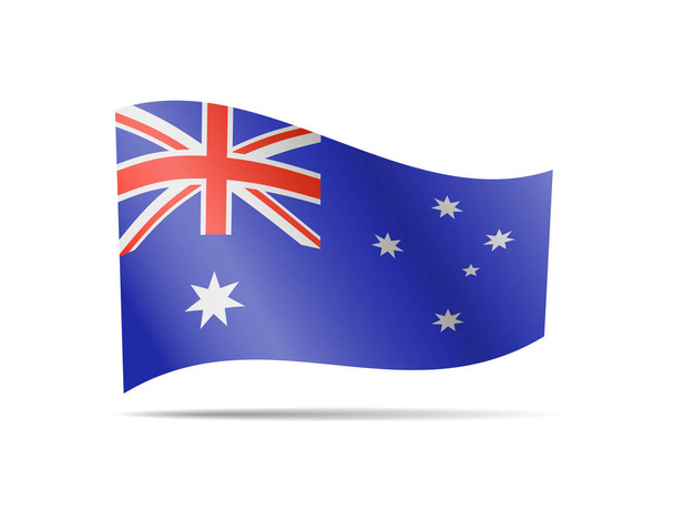 schwenkt die australische Flagge im Wind. Flagge auf weißem Hintergrund. - Vektor, Bild