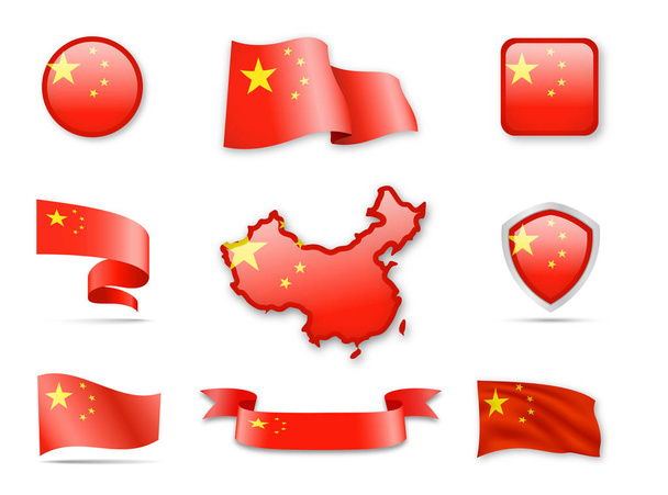 China vlaggen collectie. Vlaggen en kaarten. Vectorillustratie - Vector, afbeelding