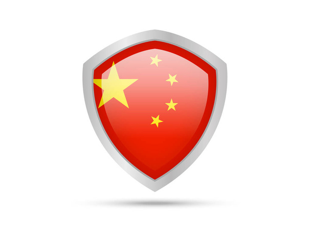 Metal shield with China flag on white background. Vector illustration. - Vektor, Bild