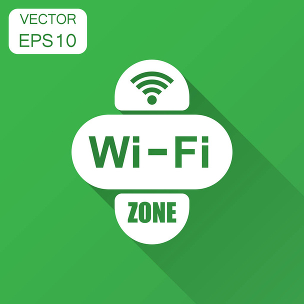 Zona Wifi icono de signo de Internet en estilo plano. Wi-fi tecnología inalámbrica vector ilustración con sombra larga. Red wifi zona concepto de negocio
. - Vector, Imagen