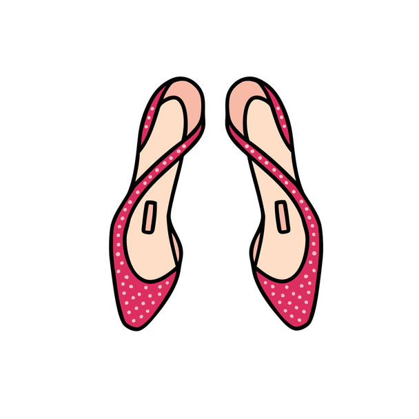 Pair of elegant lady's shoes. Hand drawn outline and stroke. Colored vector illustration can be used to design a poster, decorate a shoe store - Vecteur, image
