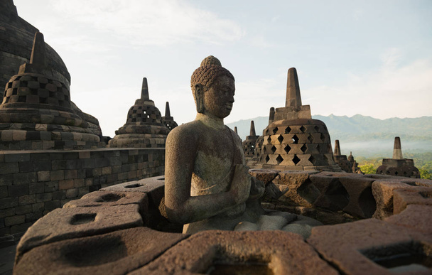 Borobudur-Tempel verbindet diesen berühmten buddhistischen Tempel, der aus dem 8. und 9. Jahrhundert stammt, in Zentraljava - Foto, Bild
