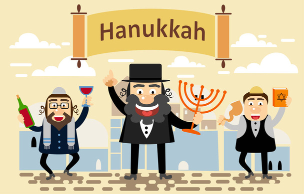 Jews Men celebrating Jewish holiday Hanukkah. Greeting card, Happy Hanukkah. - Photo, Image