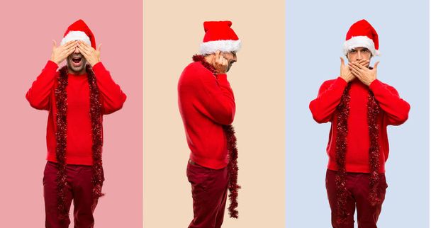 Zestaw człowieka z czerwone ubrania z okazji świąt Bożego Narodzenia, obejmujące uszy, oczy i usta - Zdjęcie, obraz
