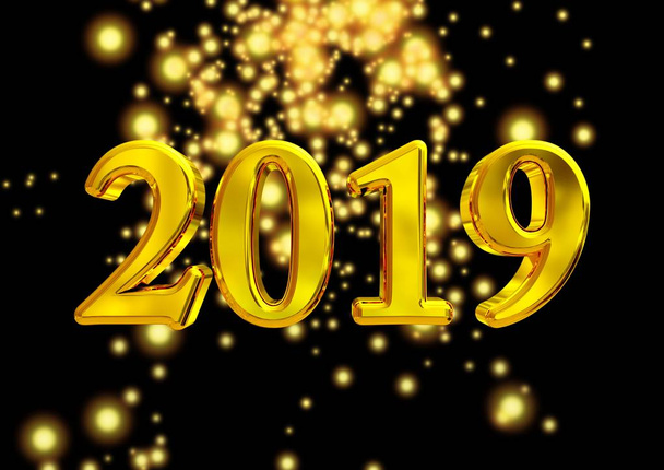 number 2019, new year over blurred light background - Φωτογραφία, εικόνα