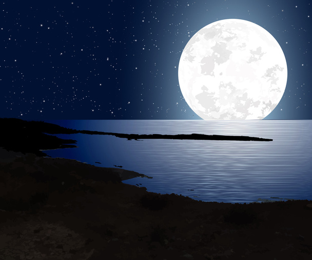 Luz de luna con luna llena y la costa
 - Vector, imagen