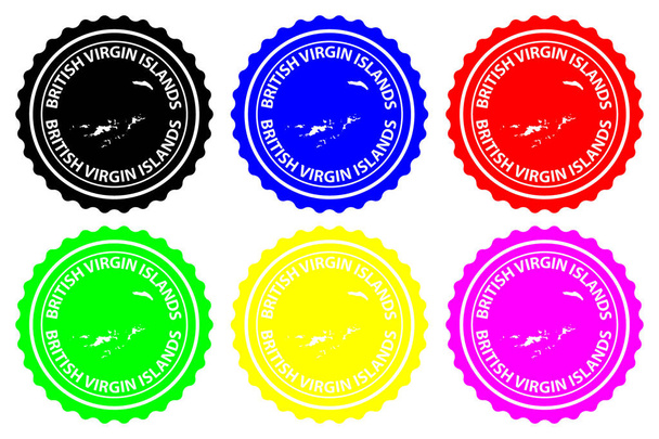 Islas Vírgenes Británicas - sello de goma - vector, Islas Vírgenes Británicas (BVI) patrón de mapa - etiqueta engomada - negro, azul, verde, amarillo, púrpura y rojo
 - Vector, Imagen