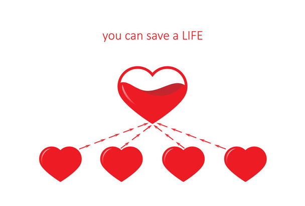 poster for blood donation, five hearts isolated on the white background. square vector illustration - Vector, Image