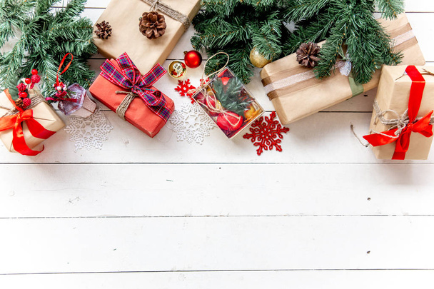 Christmas presents and boxes on wooden background - Foto, immagini
