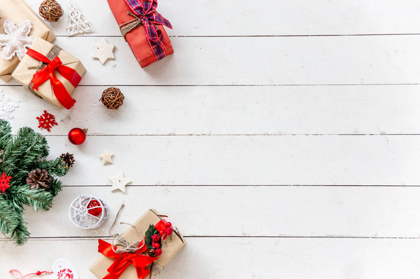 Christmas presents and gift boxes on wooden background - Valokuva, kuva