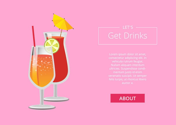 Lets Get Drinks Web Poster with Lemonade Cocktails - Vector, Image