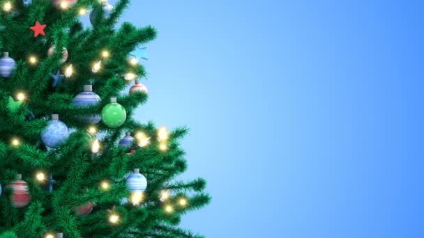 geschmückter Weihnachtsbaum auf blauem Hintergrund - Filmmaterial, Video