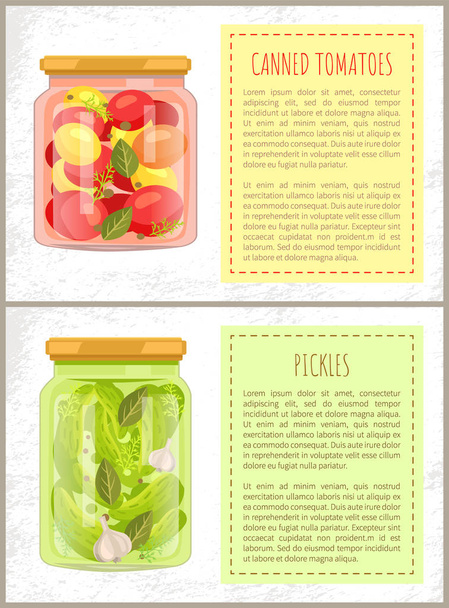 Canned Tomatoes and Cucumbers Vector Illustration - Vector, Image