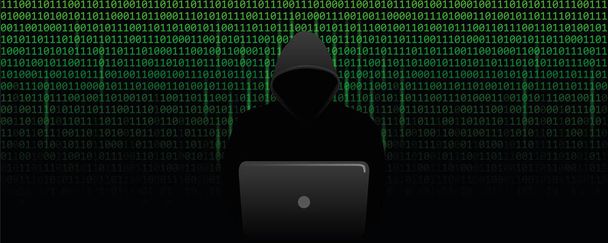 komputer hakera cyberprzestępczości koncepcja z kodu binarnego web backgrou - Wektor, obraz