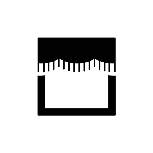Vektorové ilustrace tkaniny vroubkovaným záclonka s třásněmi. Plochý ikona v okně garnýž. Izolovaný objekt na bílém pozadí    - Vektor, obrázek