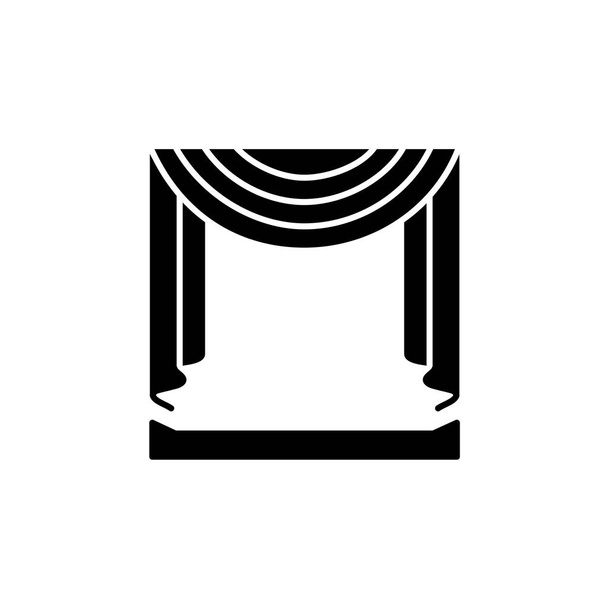 Vektor-Illustration eines Stoffvorhangs mit zentralem Swag-Vorhang. flache Ikone des Fensterschirms. isoliertes Objekt auf weißem Hintergrund  - Vektor, Bild