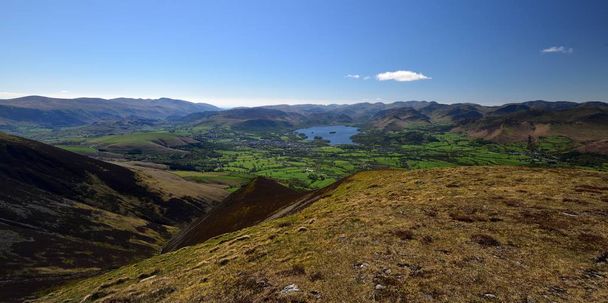 Looking over the green pasture to Derwent Water - Photo, Image