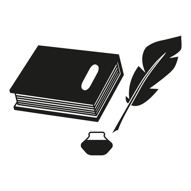 Ένα βιβλίο και ένα φτερό στυλό μαύρο εικονίδια - Διάνυσμα, εικόνα