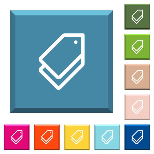Πολλές ετικέτες λευκό εικονίδια στην κομμένες τετράγωνα κουμπιά σε διάφορα μοντέρνα χρώματα - Διάνυσμα, εικόνα
