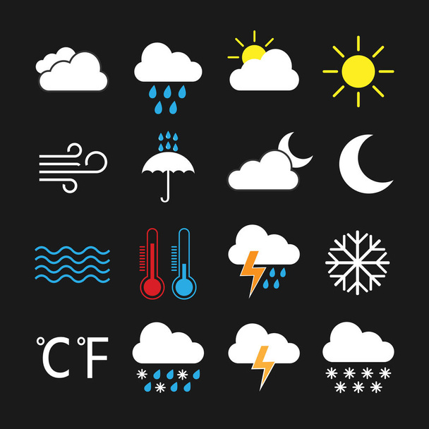 Sada ikon počasí. Vektorové ilustrace plochý - Vektor, obrázek