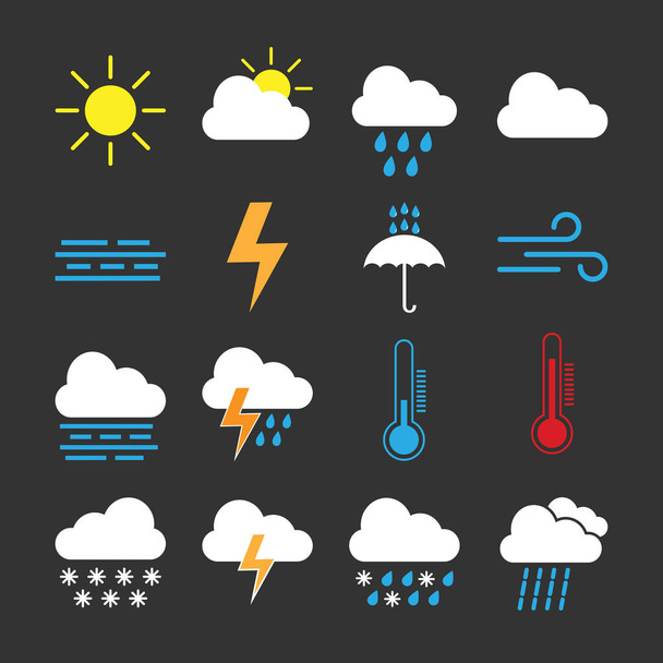 Conjunto de iconos meteorológicos. Ilustración vectorial plana
 - Vector, Imagen