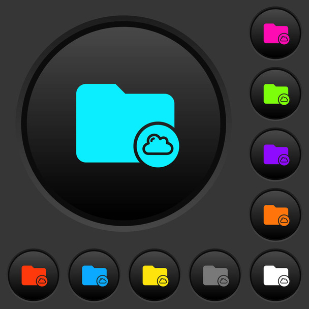 Wolk directory donkere drukknoppen met pictogrammen met levendige kleuren op donkere grijze achtergrond - Vector, afbeelding