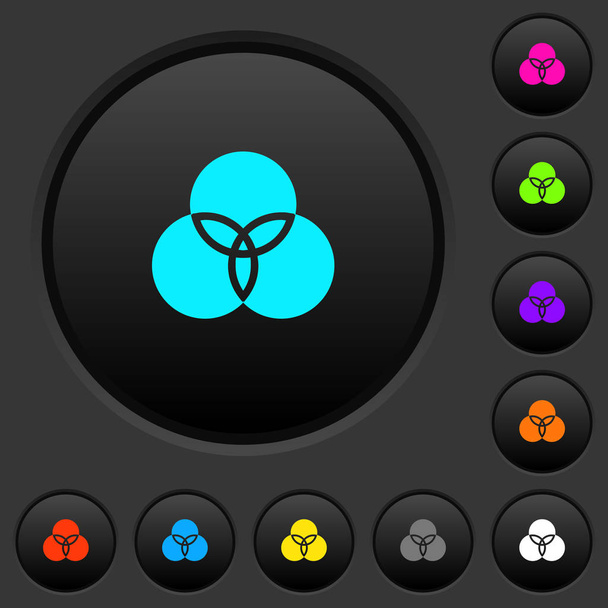 Farbfilter dunkle Tasten mit lebendigen Farbsymbolen auf dunkelgrauem Hintergrund - Vektor, Bild