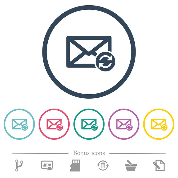 Syncronize mails flat color icons in round outlines. 6 bonus icons included. - Vector, Image