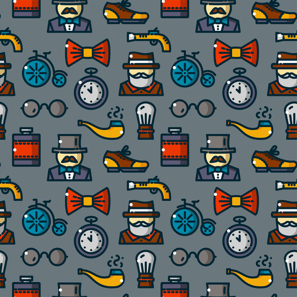 Gentleman seamless pattern with objects in line style - Vector, afbeelding