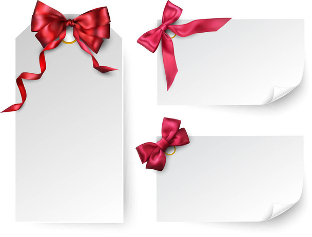 White paper card templates with satin bow. - ベクター画像