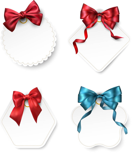 White paper card templates with satin bow. - Vector, Imagen