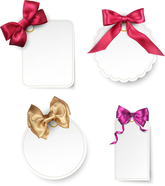 White paper card templates with satin bow. - Vektor, obrázek