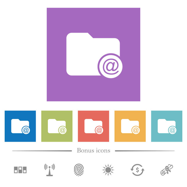 Directory email flat white icons in square backgrounds. 6 bonus icons included. - Vector, Image