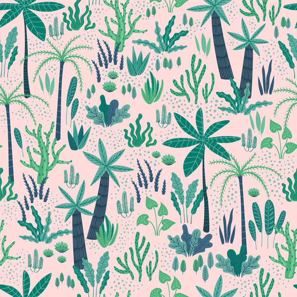 Seamless pattern with abstract tropical plants. Vector design. - ベクター画像