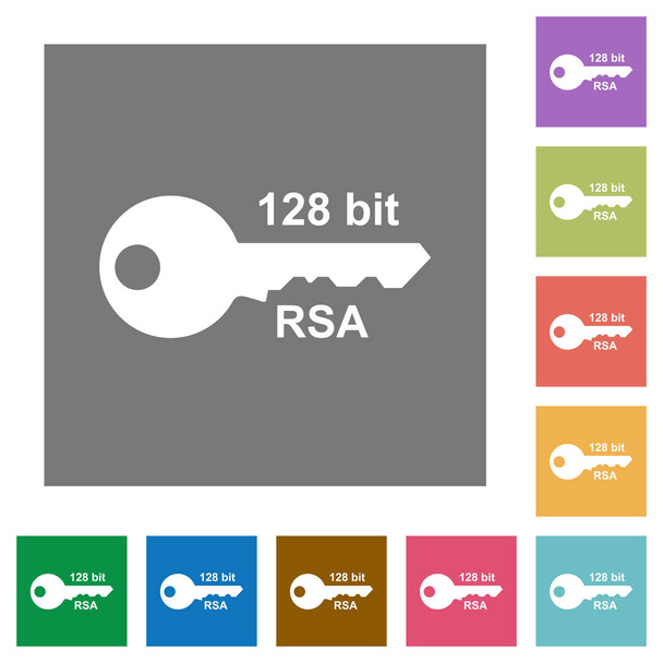 128 bit di crittografia rsa icone piatte su semplici sfondi quadrati a colori
 - Vettoriali, immagini