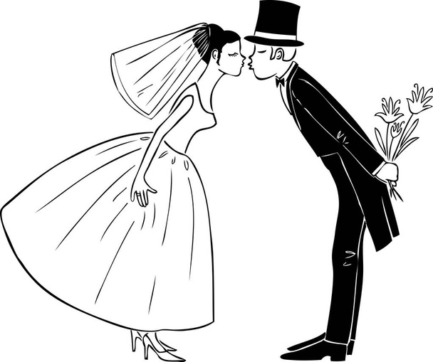 Dibujo vectorial de recién casados amorosos
 - Vector, Imagen