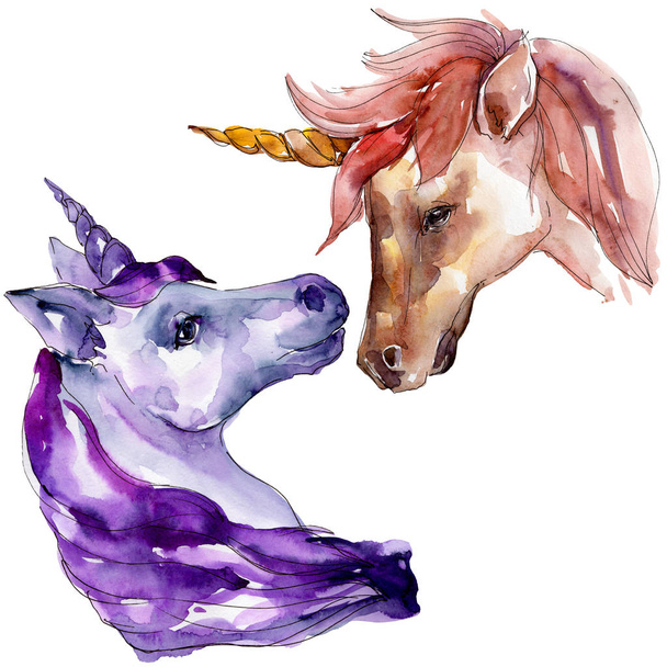 Cute unicorn horse. Isolated aquarelle wild animal for background, texture, wrapper pattern. - Photo, Image