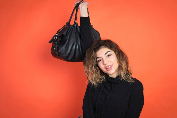 Positive young woman with bag - Foto, Imagem