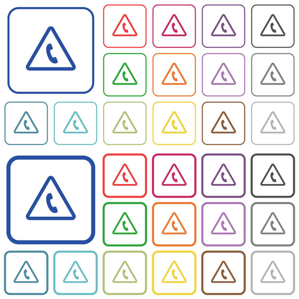 Segélyhívás színes lapos ikonok lekerekített négyzet alakú keretek. Vékony és vastag változat tartalmazott. - Vektor, kép