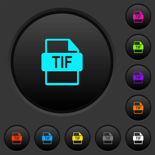 TIF soubor formátu tmavě tlačítka s ikonami živé barvy na tmavě šedém pozadí - Vektor, obrázek