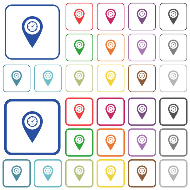 Speedcam Gps kaart locatie kleur plat pictogrammen in afgeronde vierkante kaders. Dunne en dikke versies opgenomen. - Vector, afbeelding