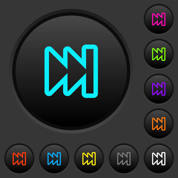 Medios pulsadores oscuros de avance rápido con iconos de color vivos sobre fondo gris oscuro
 - Vector, imagen