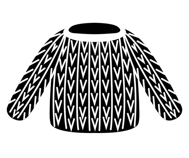 Zwarte silhouet. Handgemaakte gebreide trui. Platte vectorillustratie geïsoleerd op een witte achtergrond. Winter kleding pictogram. - Vector, afbeelding