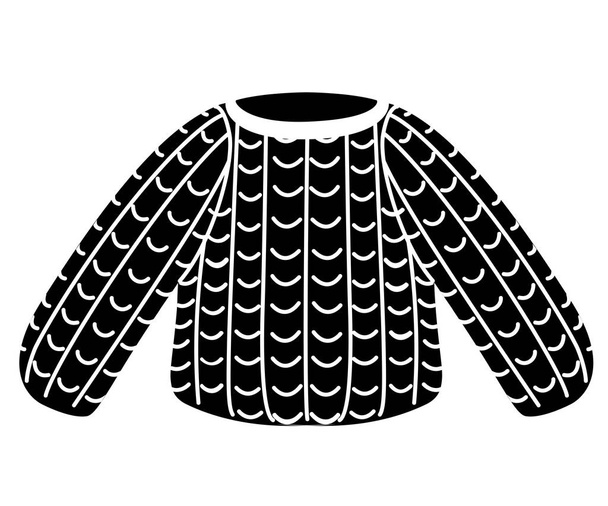 黒のシルエット。手作りニットのセーター。フラット ベクトル イラスト白背景に分離されました。冬服アイコン. - ベクター画像