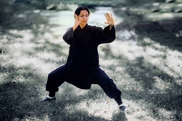 Mujer practicando Tai Chi Quan en el parque
 - Foto, imagen