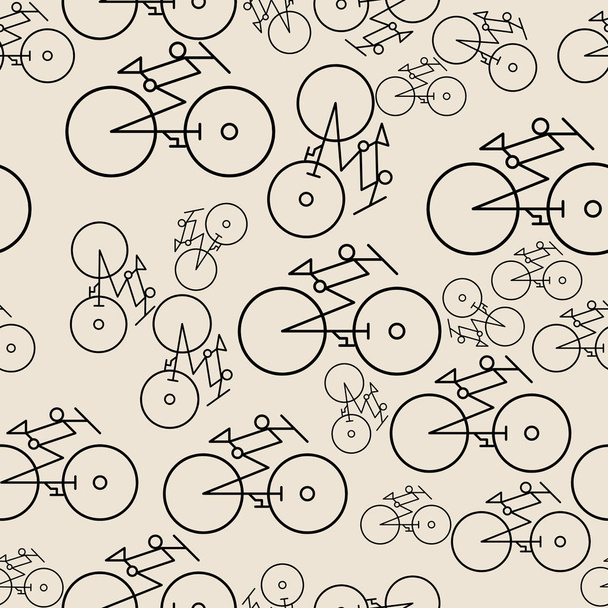 Seamless texture background hand drawn. Abstract outline of bicycle, good for design. Cartoon style vector. - Vector, imagen