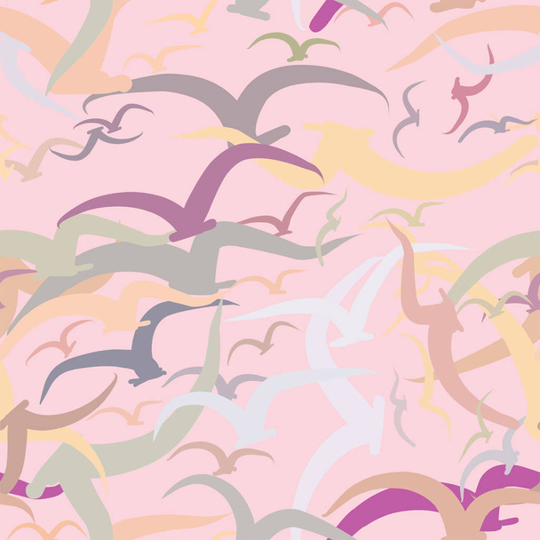 Seamless abstract background with flying birds. Cartoon style vector. - Vector, Image