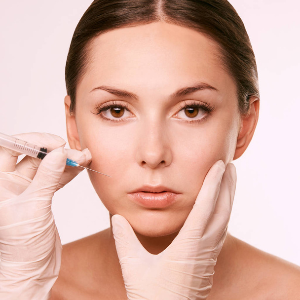 Medical filler for woman. Anti wrinkle nasolabial folds injection. Beauty plastic. - Fotografie, Obrázek
