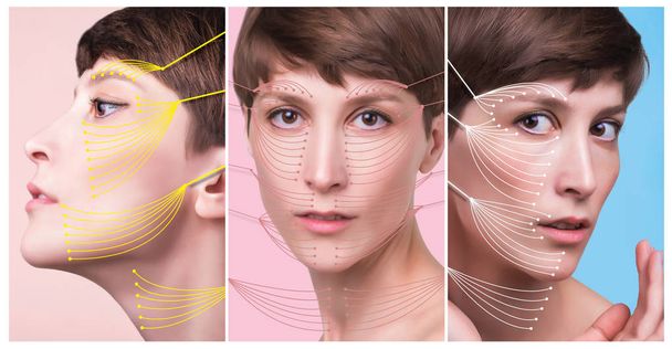 The young female face. Antiaging and thread lifting concept - Foto, Bild
